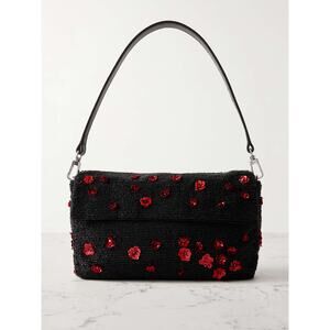 STAUD Timmy Beaded Floral Clutch Bag Poppy Red Sequin Shoulder Bag